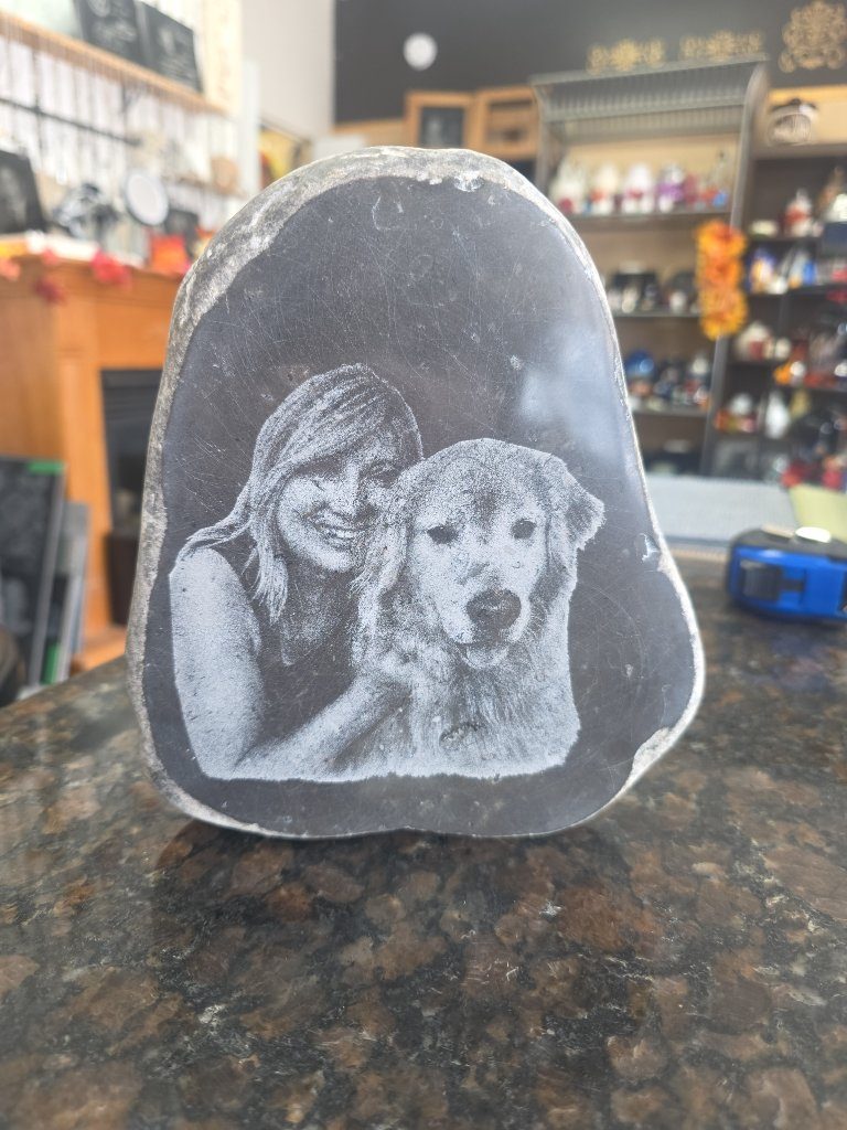 Pet memorial stone with photo engraving